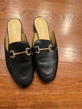J. Crew Black Leather Slip-On Horsebit Mules